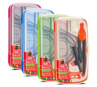 G4GADGET 8-Piece Maths Geometry Set - Compass & Protractor Set with Clear Pencil Case | School Stationery Set for Students | Ruler Set, Protractor, Triangles, Eraser & Sharpener | Math Equipment