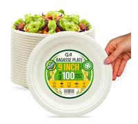 G4GADGET 9 Inch Heavy Duty Bagasse Paper Plates - Pack of 100 | Eco-Friendly Disposable Plates | Compostable Sugarcane Plates for Party, BBQ, Picnic & Events