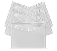 G4GADGET A4 Clear Plastic Wallets - Pack of 10, Popper Document Folders with Label Slot & Secure Snap Closure - Transparent Plastic Envelopes for Paperwork, Office, School & Home Use