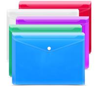G4GADGET A4 Plastic Wallets 15 Pack Popper Wallet Document Folders Clear & Coloured Plastic Folders A4 Waterproof File Wallets for Paperwork School Office Storage
