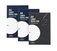 G4GADGET A4 Refill Pad Pack of 3 - 130 Pages / 65 Sheets, 54GSM Lined & Margined Writing Pads, 4 Hole Punched A4 Notepad with Perforated Pages for School, Office & Study