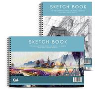 G4GADGET A4 Spiral Sketch Notepad Pack of 2, 1 Portrait & 1 Landscape, 170gsm Cartridge Paper, 15 Sheets/30 Pages Each, Perforated Spiral Bound Art Pads for Drawing, Sketching, School, Office & Crafts