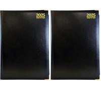 G4GADGET A4 Week To View 2025 | Hardback Cover | Weekly Planner with Note Sections | Professional and Durable (Black) (Pack of 2)