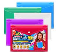G4GADGET A5 Plastic Document Wallets with Popper - Pack of 5 | Assorted Colors | Waterproof, Durable & Transparent A5 File Folders for School, Office, Home & Travel