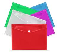 G4GADGET A5 Plastic Wallets 15 Pack Popper Wallet Document Folders Clear & Coloured Plastic Folders A5 Waterproof File Wallets for Paperwork School Office Storage