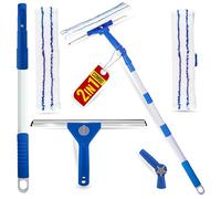 G4GADGET All-Purpose Window Cleaning Kit - 2-in-1 Telescopic Window Cleaner Set with 85-150cm Extendable Handle, 30cm Rubber Squeegee & Microfiber Scrubber Pads for Glass, Mirrors & Outdoor Use