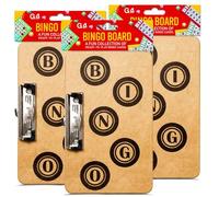 G4GADGET Bingo Board with Clip Pack of 3 - Wooden Hardboard Bingo Card Holders, Strong Metal Clip Boards for Bingo Books & Cards, Portable Writing Boards, 30 x 17 x 1.4 cm