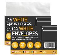 G4GADGET C4 White Envelopes Peel & Seal 24 Pack (2 x 12) - Large Self Seal Mailing Envelopes, 70gsm Document Envelopes for A4 Papers, Home, Office & School Use