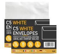 G4GADGET C5 White Envelopes Peel & Seal 50 Pack (2 x 25) - Self Seal Mailing Envelopes, 70gsm Letter & Document Envelopes for Home, Office & School Use