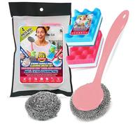 G4GADGET Cleaning Combo Set 5 Pack - Includes 2 Heavy Duty Sponge Scourers, 2 Stainless Steel Scouring Pads & 1 Cleaning Brush - Multi-Purpose Washing Up Kit for Kitchen, Sink, Pots & Pans