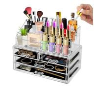 G4GADGET Clear Acrylic Makeup Organiser with 4 Drawers - Cosmetic Storage Box for Lipsticks, Brushes, Skincare, Nail Polish, Jewellery & More - Stackable Vanity Display Case