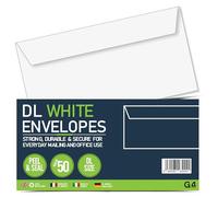 G4GADGET DL White Envelopes Peel & Seal 100 Pack - Self Seal Letter Envelopes 110 x 220mm, Strong 70gsm Paper, No Window Business Mailing Envelopes for Home, Office & School Use