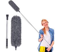 G4GADGET Extendable Microfiber Duster with Soft Silicone Cap, Long Telescopic Handle, Washable Bendable Feather Duster for Cleaning Ceiling Fans, Cobwebs, Blinds & High Reach Areas