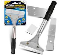 G4GADGET Heavy Duty Wallpaper Scraper 9 Inch Long with Comfortable Grip - 4 Inch Blade Paint & Window Scraper Tool with 5 Spare Blades for Wallpaper Stripping, Glass, Tiles & Adhesive Removal