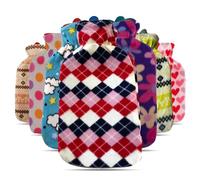 G4GADGET Hot Water Bottle 1.8L - Large Capacity Natural Rubber Hot Water Bag with Ribbed Surface for Pain Relief & Warmth - Assorted Colours, Pack of 1