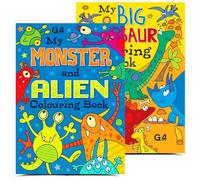 G4Gadget Kids Colouring Books Pack of 2 - Monster & Alien Dinosaur Colouring Book | Fun Monster, Alien and Big Dinosaur Colouring Books for Children Ages 4-8 | Kids Colouring Book Set