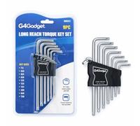 G4GADGET Long Reach Torx Allen Key Set 9PC T10-T50 (1.5-10mm), Extra Long Security Star Hex Key Wrench Set, 40CR Chrome Plated Steel Torx Keys with Holder for Bike Repair, Furniture Assembly, Automoti