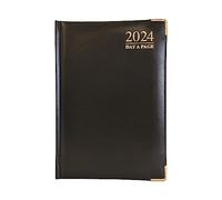 G4GADGET Luxury 2024 A5 Black Day A Page Diary Padded Front & Hardback Cover Gilt Edges
