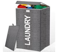 G4GADGET Luxury Laundry Basket with Lid, 60L Heavy Duty Foldable Washing Hamper, Large Collapsible Clothes Storage Bin for Bedroom, Bathroom, Dorm & Living Room (Grey/Beige - Random)