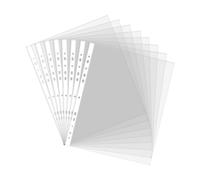 100 Pcs A4 Plastic Punched Punch Pockets Folders Filing Wallets Sleeves with Reinforced Spine, Suitable for Ring Binders - 30 Microns