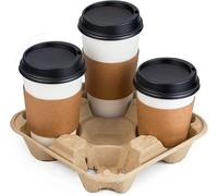 G4GADGET Pack of 10 4 Cup Tray Holders for Hot & Cold Drinks - Foldable, Durable, and Cup Carrier for Takeaway, Festivals, Coffee Shops & Events, Black