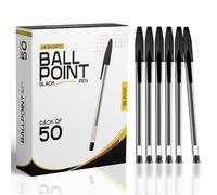 G4GADGET Pack of 50 Black Pens - Medium Tip Fluent Smooth Writing Black Biro Ballpoint Pens