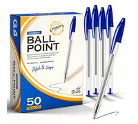 G4GADGET Pack of 50 Blue Ballpoint Pens - Smooth Writing Medium Tip Biro Pens - Blue Ink Pens Multipack for School Supplies, Office Supplies, Stationery Set & University Essentials