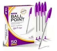 G4GADGET Pack of 50 Purple Ballpoint Pens - Smooth Writing Medium Tip Biro Pens - Purple Ink Colour Pens Multipack for School Supplies, Office Supplies, Stationery Set & University Essential