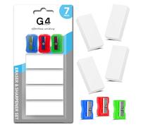G4GADGET Pencil Sharpener and Rubber Set Pack of 2, 8 White Pencil Erasers and 6 Manual Pencil Sharpeners, Eraser and Sharpener Stationery Pack for Kids, Students, School, Office and Classroom Use