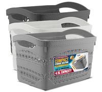 G4GADGET Plastic Handy Storage Basket with Handle - Durable Small Plastic Basket for Kitchen, Bathroom & Shelves - Lightweight, Stackable & Easy to Clean Organizer Box