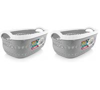 G4GADGET Plastic Handy Storage Basket with Handle - Durable Small Plastic Basket for Kitchen, Bathroom, Shelves - Lightweight, Stackable & Easy to Clean Organizer Box (Pack of 2)