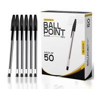 G4GADGET Premium Pack of 50 - Medium Tip Fluent Smooth Writing Black Biro Ballpoint Pens,14.5cm