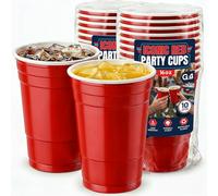 G4GADGET Red Plastic Cups 16oz (450ml) - Pack of 20 Heavy Duty Disposable & Reusable Drinking Cups, Red Party Cups for BBQ, Beer Pong, Birthday, Picnic & Events