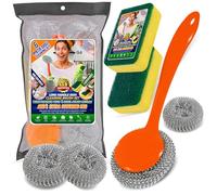 G4GADGET Scourer & Sponge Set - 7 Pack Heavy Duty Cleaning Kit | Includes 4 Metal Scourers, 2 Absorbent Sponges & 1 Ergonomic Brush | Ideal for Kitchen, Dishes, Pots, Pans & Household Surfaces