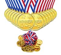 G4GADGET Strong Quality Set of 36 Gold Plastic Winner Medals Necklaces Sports Day Awards Star Classroom kids awards