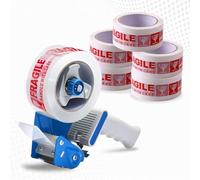 G4GADGET Tape Gun Dispenser with 6 Rolls of Fragile Tape (48mm x 66m) - Heavy Duty Packing Tape Dispenser - Perfect for Moving House, Storage & Shipping Boxes