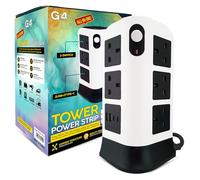 G4GADGET Tower Extension Lead, 12 Gang Surge Protected Extension Lead with 2 USB-A & 2 USB-C, 3 Layer Power Strip with Switches, 3250W Multi Plug Socket, Flame Retardant, 1.8M Cable for Home Office