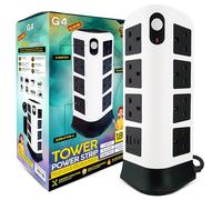 G4GADGET Tower Extension Lead, 16 Gang Surge Protected Power Strip with 2 USB-A & 2 USB-C, 3 Layer Extension Tower with Switches, 3250W Multi Plug Socket, Flame Retardant, 1.8M Cable for Home Office