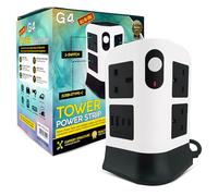 G4GADGET Tower Extension Lead, 8 Gang Power Strip with 2 USB-A & 2 USB-C, Surge Protected Extension Lead with Switches, 3250W Multi Plug Socket, Flame Retardant, 1.8M Cable for Home Office Desk