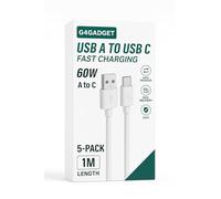 G4GADGET USB A to USB C Cable [5-Pack, 1M Each, 60W 3A] Fast Charging Type-A to Type-C Charger Cable - High Speed Data Transfer Cord for Phone, Tablet, Power Bank, USB Type A to C