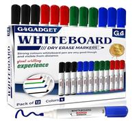 G4GADGET Whiteboard Markers Bullet Tip 12 Pack - Dry Erase Pens for Whiteboard, 4 Assorted Colours (Black, Blue, Green, Red) - Dry Wipe Pens for School, Office & Classroom Use