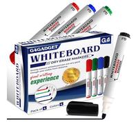 G4GADGET Whiteboard Markers Bullet Tip 4 Pack - Dry Erase Pens for Whiteboard, 4 Assorted Colours (Black, Blue, Red, Green) - Dry Wipe Markers for School, Office & Classroom Use