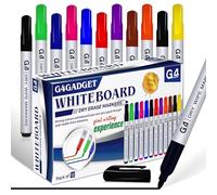 G4GADGET Whiteboard Markers Fine Tip 12 Pack - Dry Erase Pens Assorted Colours - Thin Dry Wipe Markers for Whiteboard, Classroom, Office & Home Use