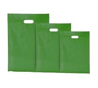 G4Goods | 50 Pcs of Medium Dark Green Plastic Carrier Bags | 15"x18"+3" | Carrier Bags with Handles | Convenient Patch Handle Bags for Boutiques, Clothes, Jewelry, and Retail