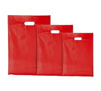 G4Goods | 500 Pcs of Medium Red Plastic Carrier Bags | 15"x18"+3" | Carrier Bags with Handles | Convenient Patch Handle Bags for Boutiques, Clothes, Jewelry, and Retail