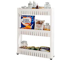 G4RCE 0B-HTJW-5KJ0I Slim Slide Out Kitchen Trolley Storage Shelf Organizer Moving Wall Cabinets Tower Holder Rack on Wheels 3 4 Tier, White / Rolling Pantry Storage