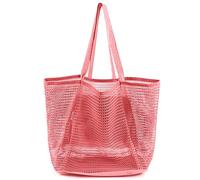G4ZS5Z0G1 Beach Bags for Women, Foldable Mesh Tote Bag with Mini Pocke, Womens Shoulder Handbag for Travel Beach Essentials Swimming Pool(06 Cherry Blossom Pink)