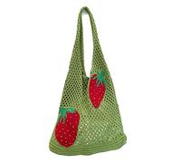 G4ZS5Z0G1 Cute Strawberry Pattern Tote Bag Crochet Tote Bag Shoulder Bag Handbags Knitting Bag Aesthetic Handmade Weaving(Green)