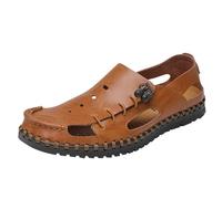 G4ZS5Z0G1 Mens Closed Toe Leather Sandals Outdoor Adjustable Fisherman Sandals(Eo65lightbrown,11.5)