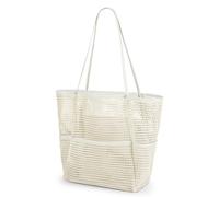 G4ZS5Z0G1 Mesh Beach Tote Bags for Womens, Causal Pool Bags for Swimming Pools Vacations Beach Essentials(Beige-more Pocket)